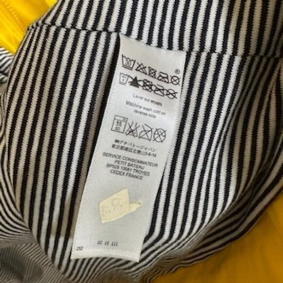 Petit Bateau Yellow Raincoat Hooded Rain Jacket Striped Lining Womens Med - Picture 6 of 11